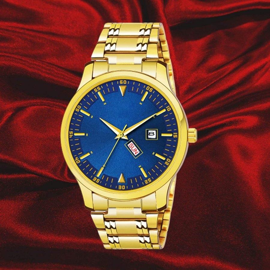 Luxury Golden Chain Day and Date Analog Stylish Latest Mens and Boys Watch