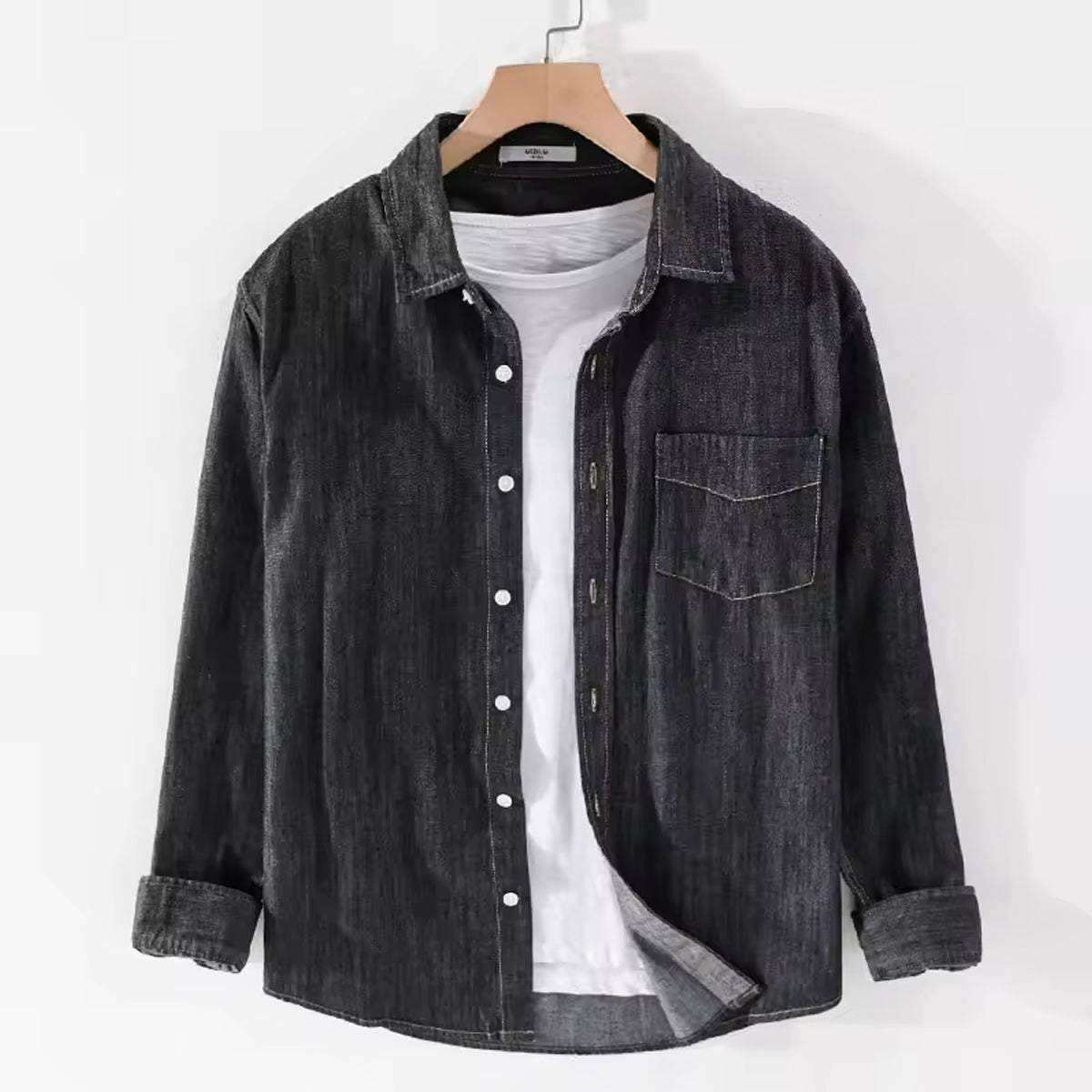 Faded Black Denim Shirt Slim Fit