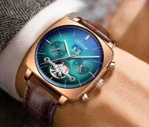 Luxury chronograph Square Large Dial Watch Hollow Waterproof New Men's fashion watches