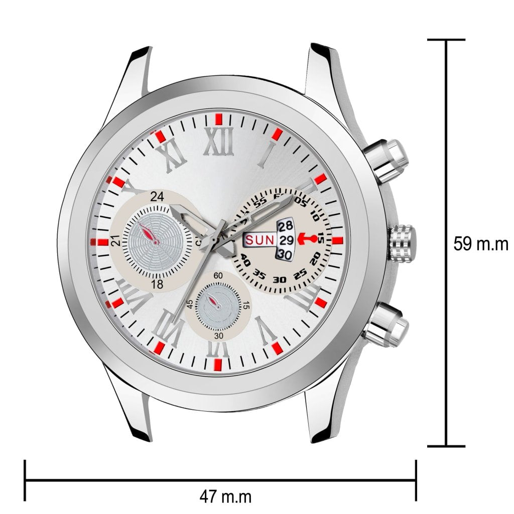 LUXURY SILVER CHAIN DAY AND DATE ANALOG STYLISH LATEST MENS AND BOYS WATCH