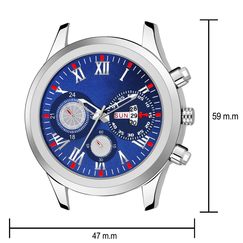 LUXURY SILVER CHAIN & BLUE DIAL DAY AND DATE ANALOG LATEST MENS & BOYS WATCH