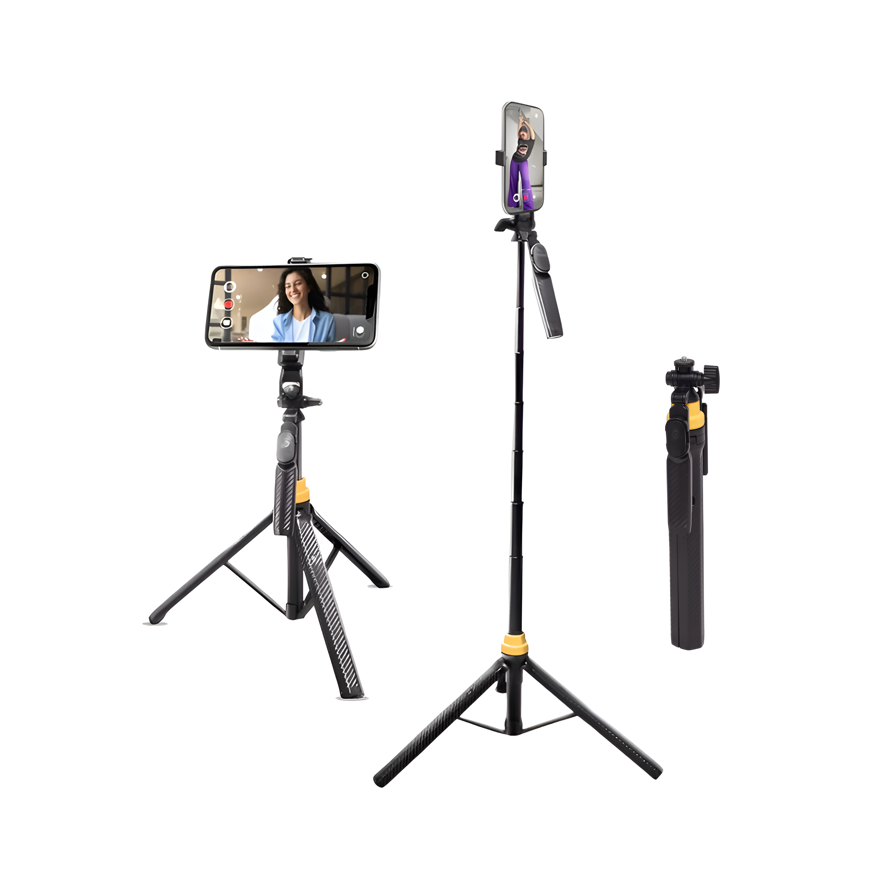 Foldable Tripod Selfie Stick for Smartphone & Action Cameras with 5.57ft Height, 360° Rotation & 3-Leg Base, 10m Wireless Remote, 7 Section Adjustable, For Android/iPhone & Gopro
