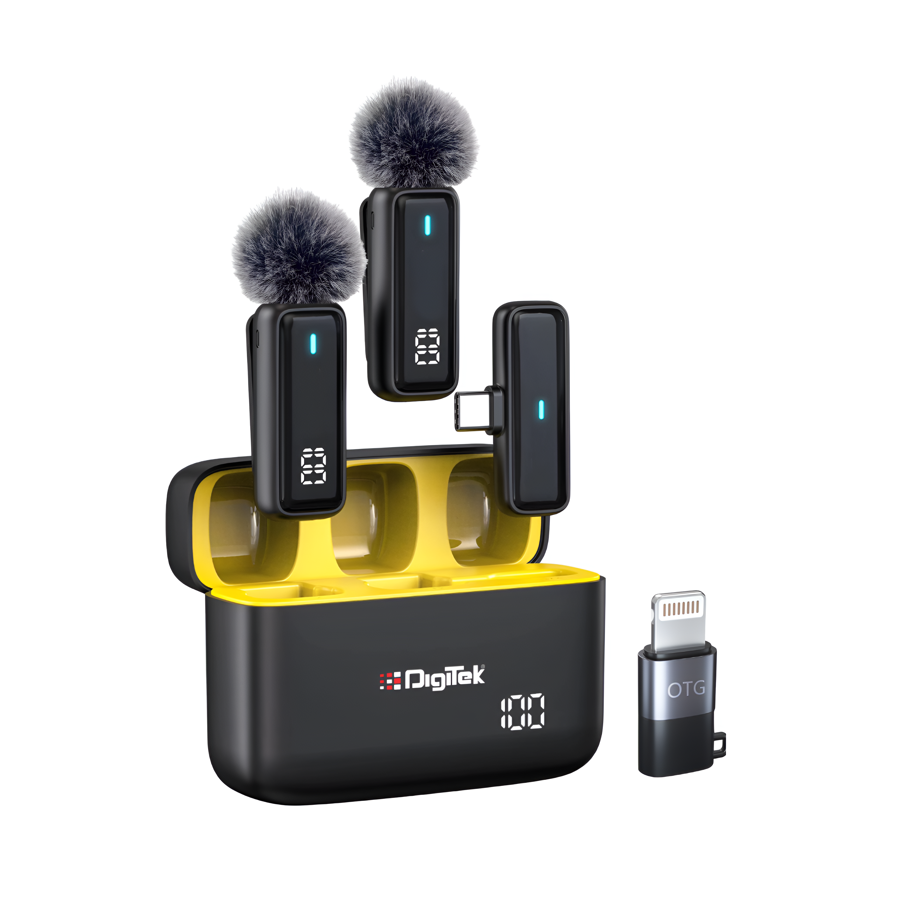 2 in 1 Wireless Microphone System with ANC Mode, 50m Wireless Range, 6-Hour Working Time, Plug & Play Auto Pairing, Compatible with Android & iOS for Broadcasting & Audio Recording