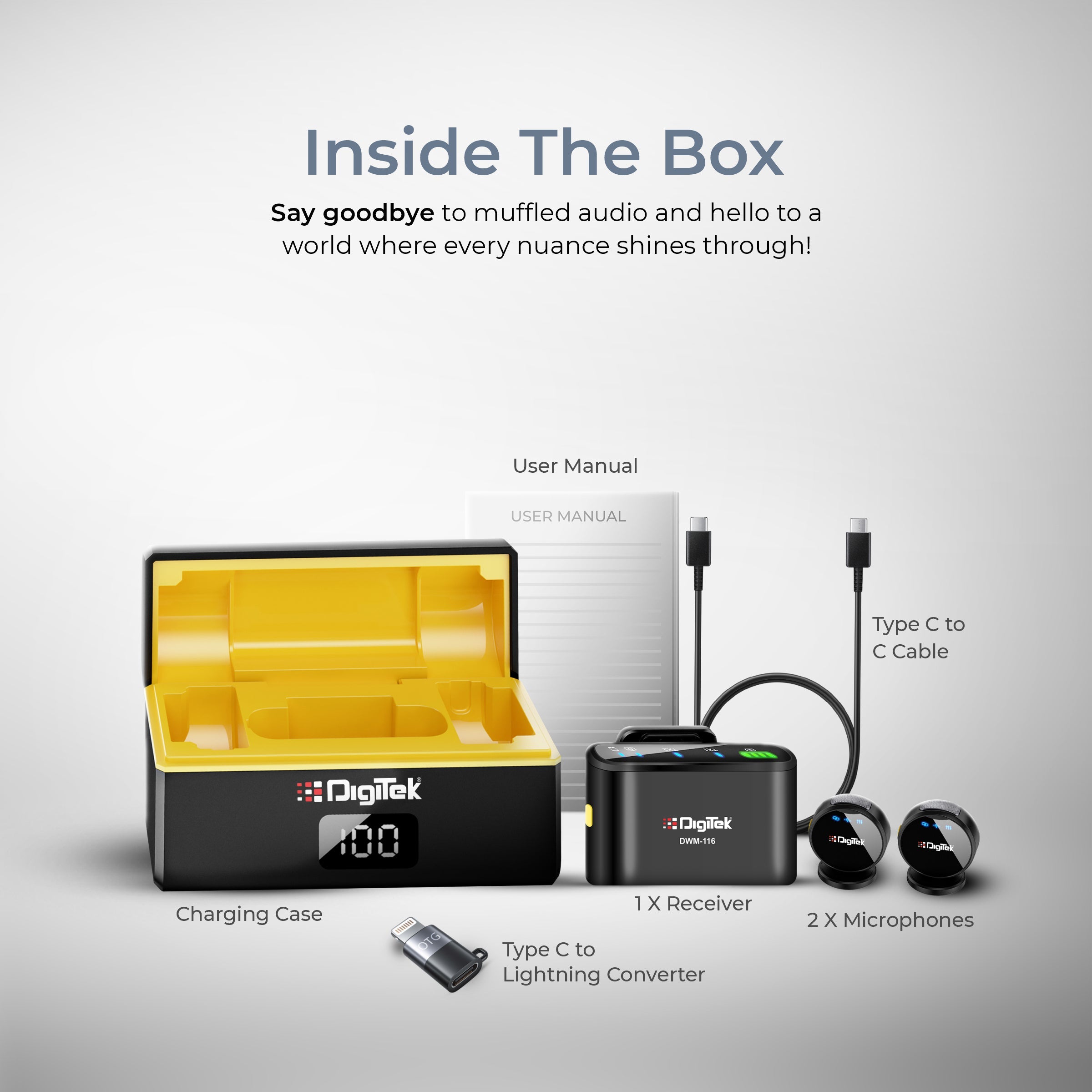 2-in-1 Wireless Microphone, 2.4GHz, Magnetic Collar Clip, 360° Sound Capture, 40m Range, 6Hr Battery, Type C-to-C & C to LTC, DSLR, iOS & Android Compatible, for Interviews & Vlogging