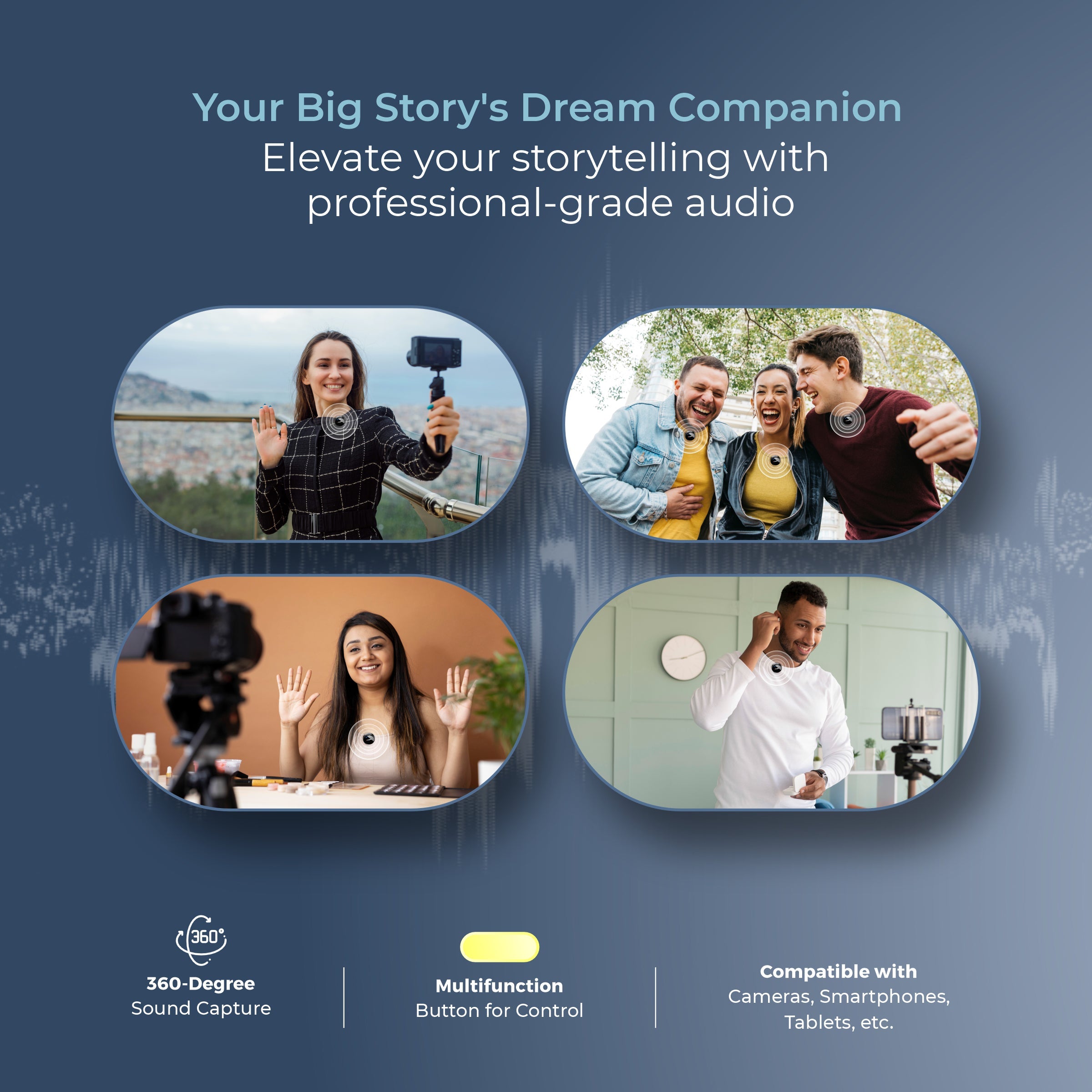 2-in-1 Wireless Microphone, 2.4GHz, Magnetic Collar Clip, 360° Sound Capture, 40m Range, 6Hr Battery, Type C-to-C & C to LTC, DSLR, iOS & Android Compatible, for Interviews & Vlogging