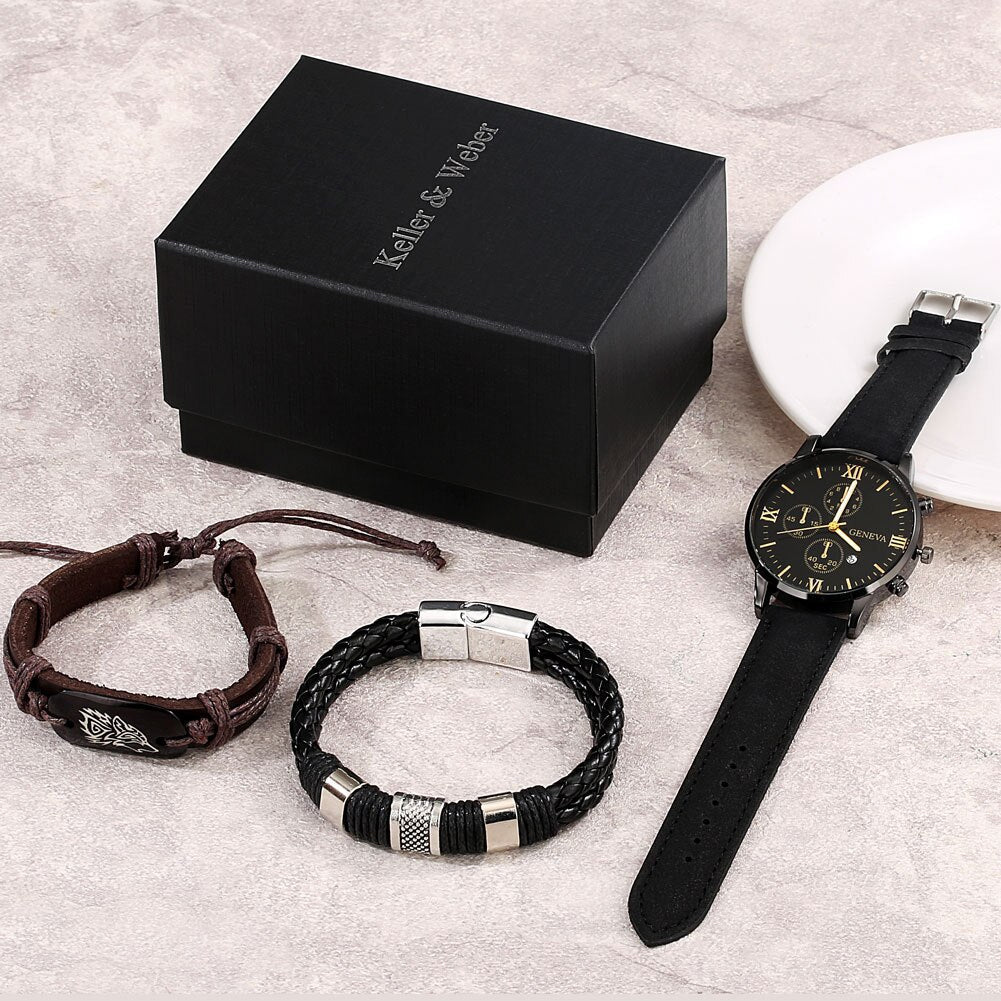 Casual Wristwatch Quartz Calendar Date with Leather Wolf Bracelet