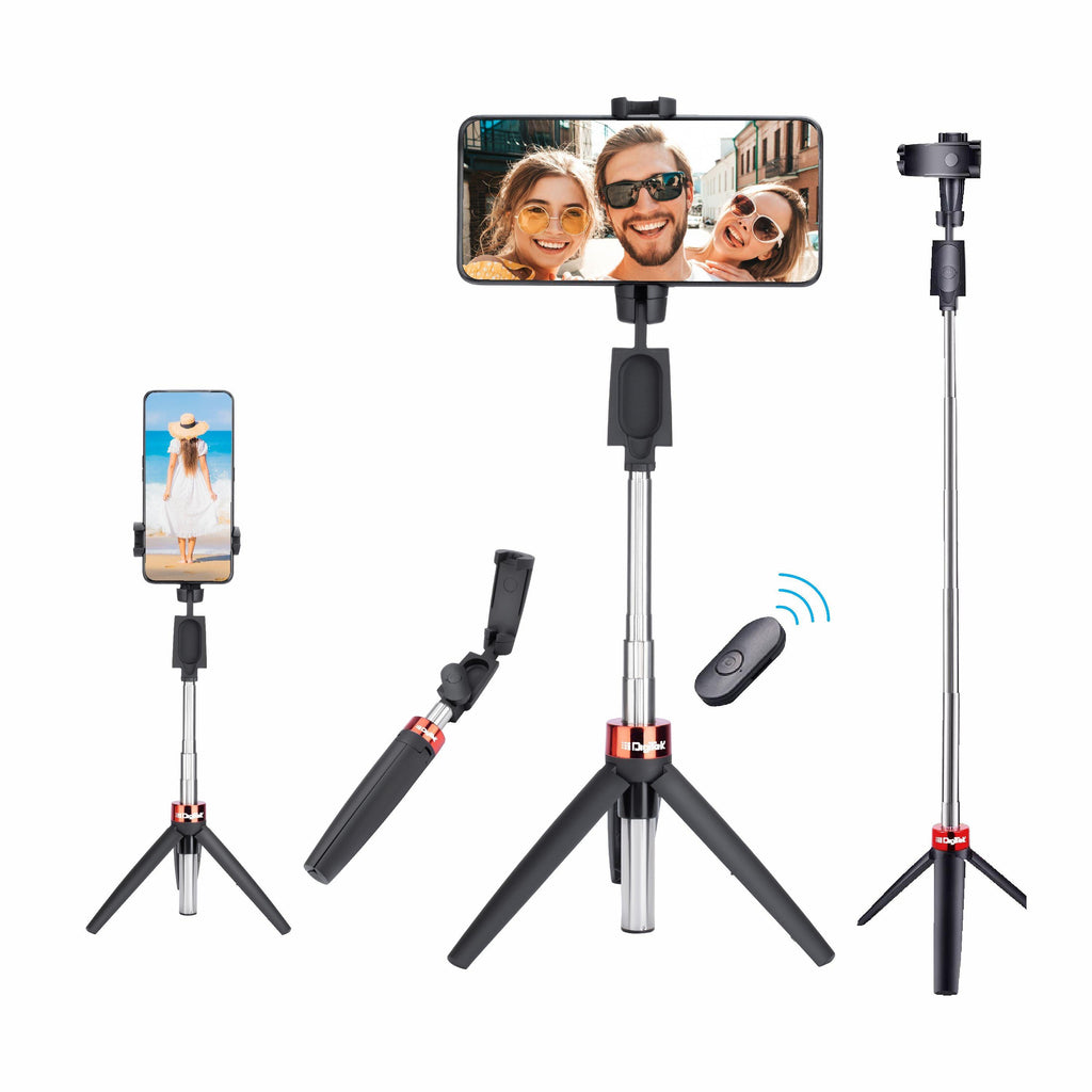 68cm Portable Selfie Stick with Wireless Remote, 3 Legs Tripod Base, Rubberized Feet, 1 Kg Max Weight Load, 360° Rotation, Compatible with All Smartphones Photography, Videography