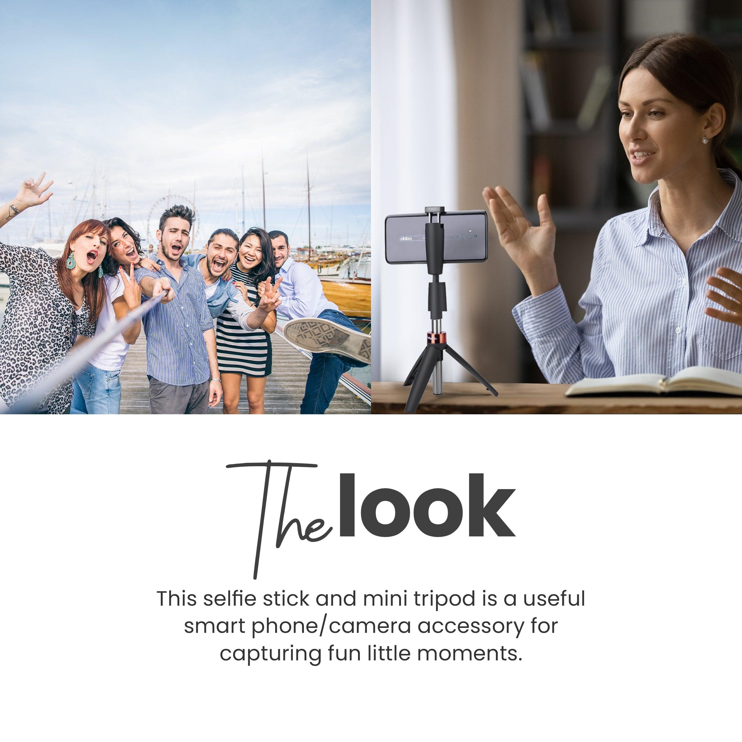 68cm Portable Selfie Stick with Wireless Remote, 3 Legs Tripod Base, Rubberized Feet, 1 Kg Max Weight Load, 360° Rotation, Compatible with All Smartphones Photography, Videography