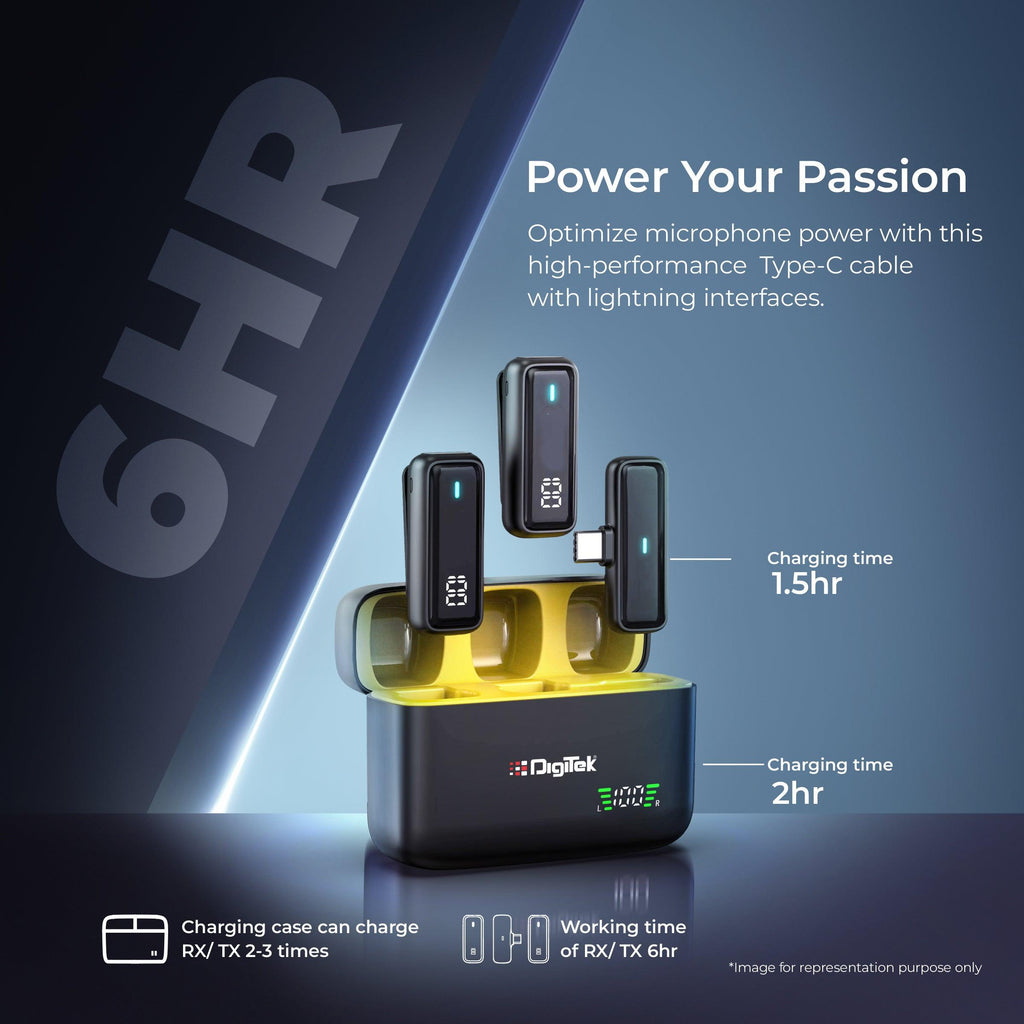 2 in 1 Wireless Microphone System with ANC Mode, 50m Wireless Range, 6-Hour Working Time, Plug & Play Auto Pairing, Compatible with Android & iOS for Broadcasting & Audio Recording