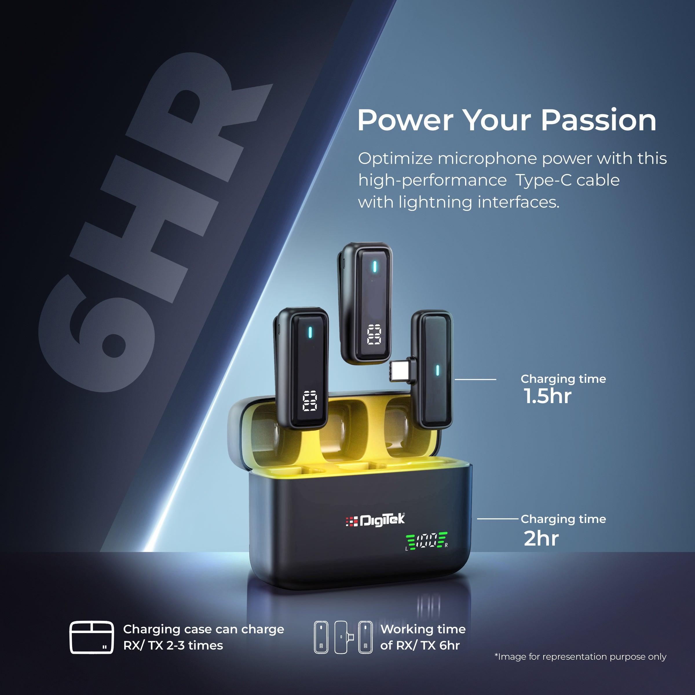 2 in 1 Wireless Microphone System with ANC Mode, 50m Wireless Range, 6-Hour Working Time, Plug & Play Auto Pairing, Compatible with Android & iOS for Broadcasting & Audio Recording