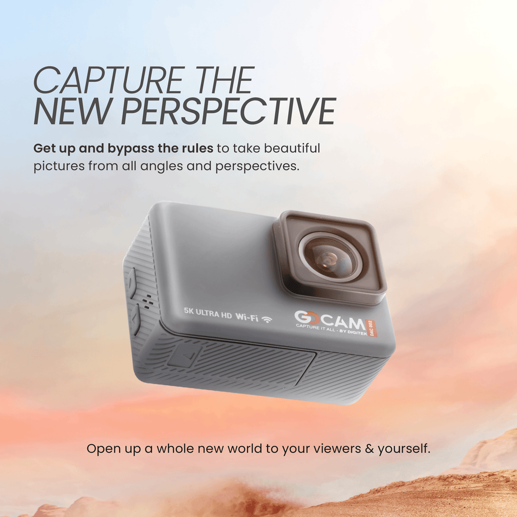 GoCAM (DAC-002) 5K 60fps 24MP WiFi Ultra HD Sports Action Camera with 2" HD Screen & External MIC Support 100 feet Waterproof (with Waterproof case) 2 x 1350mAh Battery