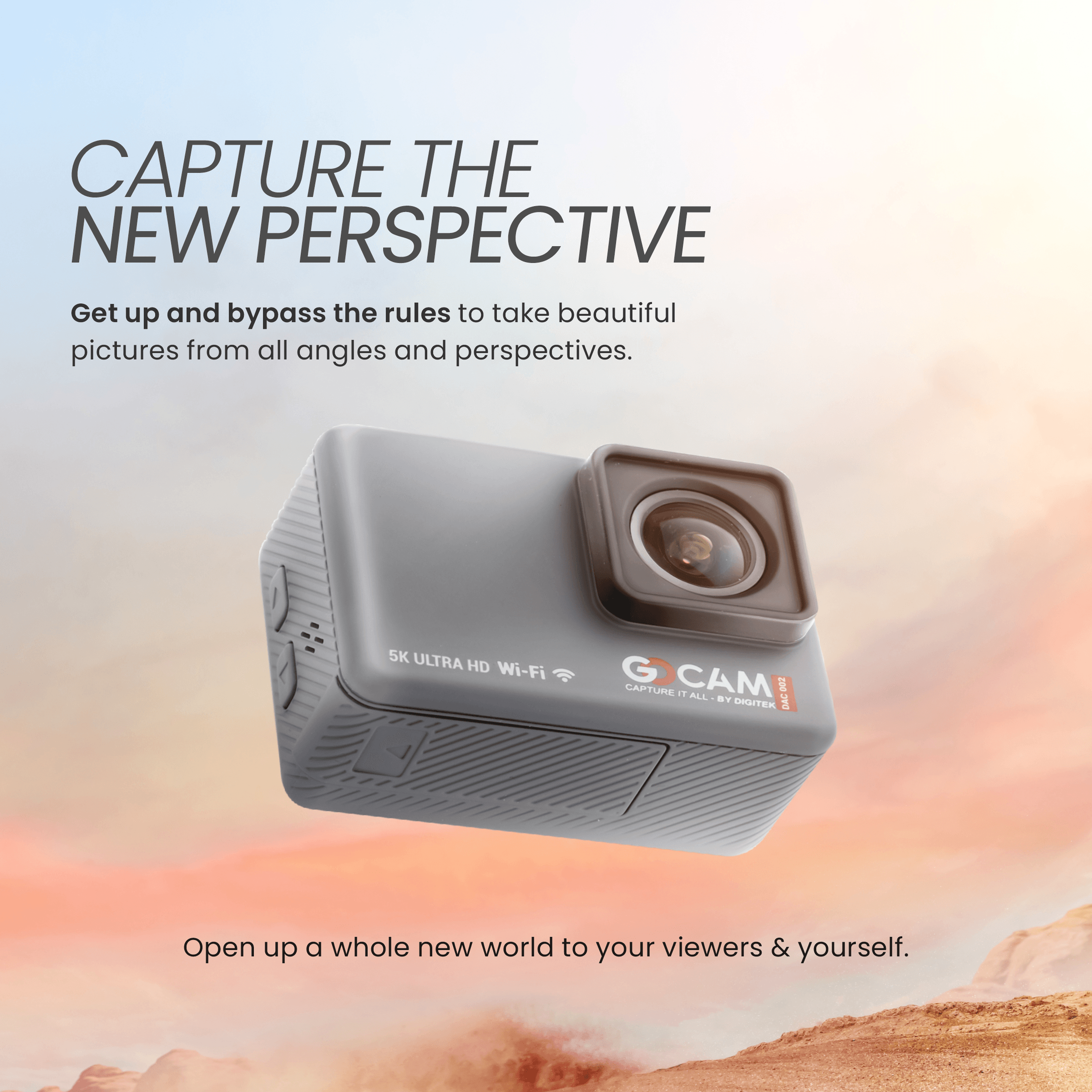 GoCAM (DAC-002) 5K 60fps 24MP WiFi Ultra HD Sports Action Camera with 2" HD Screen & External MIC Support 100 feet Waterproof (with Waterproof case) 2 x 1350mAh Battery