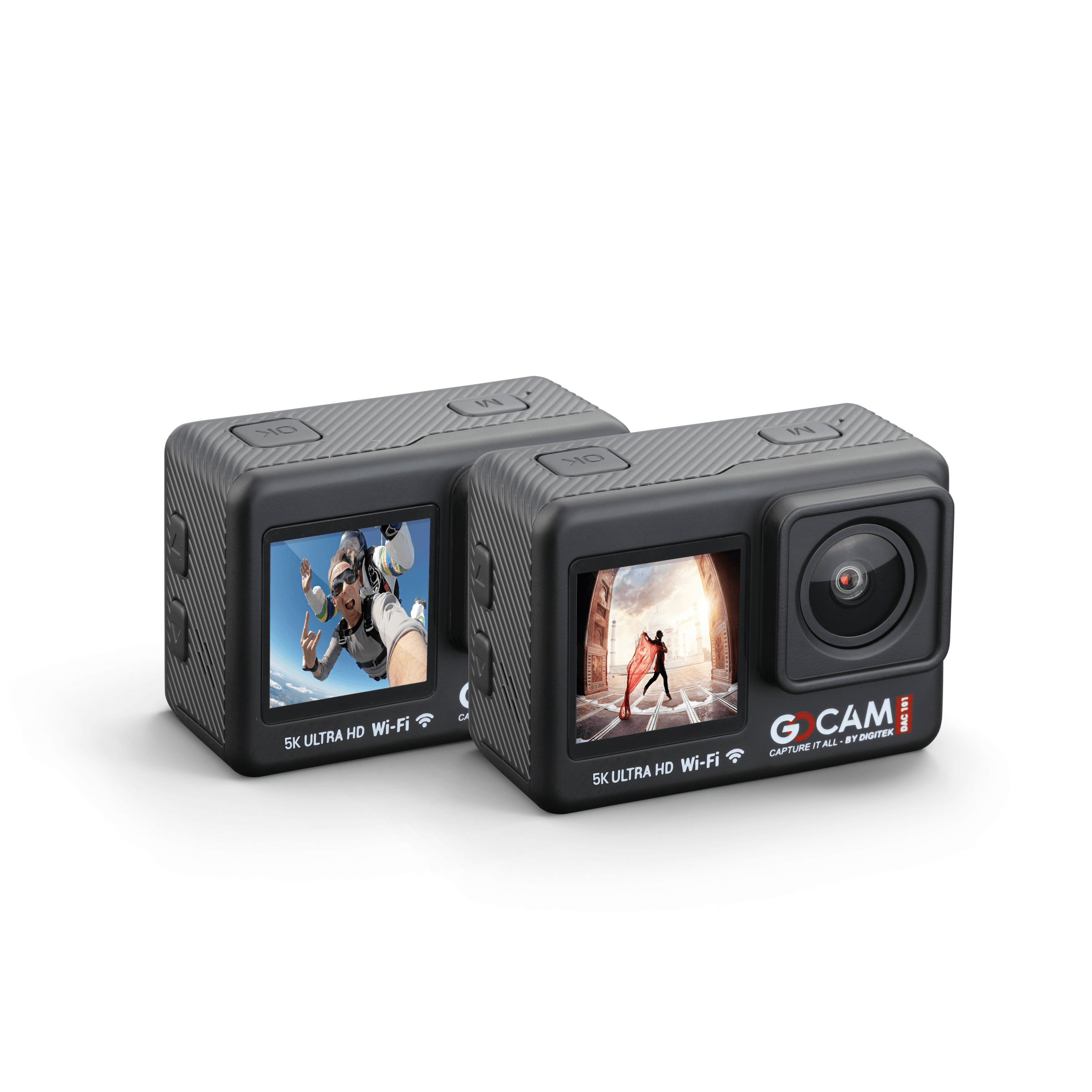 GoCAM (DAC-101) 5K 30FPS 48MP WiFi Ultra HD Sports Action Camera| Dual TouchScreen|6-Axis Gyro EIS Stabilization | MIC Support  Waterproof | 2 Batteries (Black)
