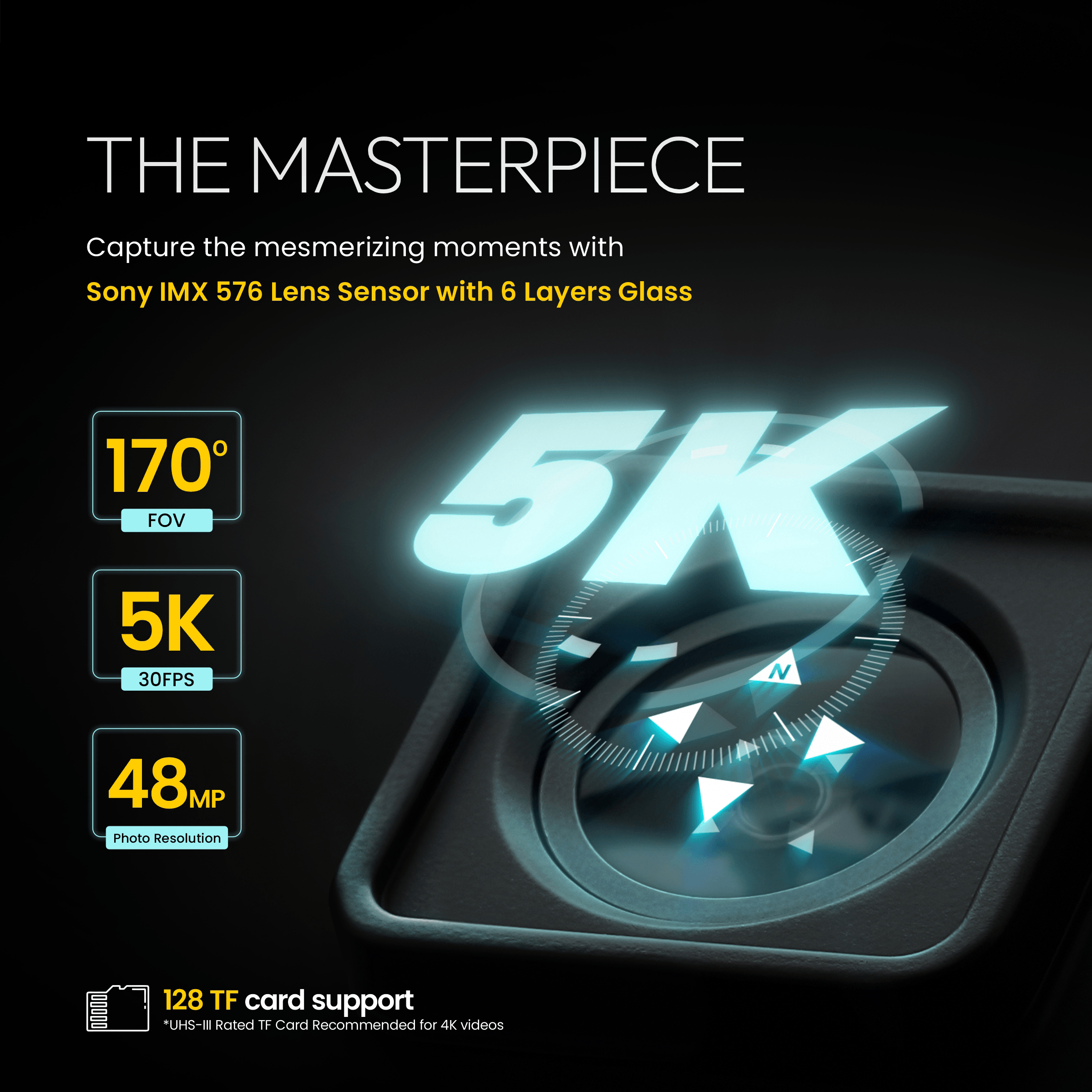 GoCAM (DAC-101) 5K 30FPS 48MP WiFi Ultra HD Sports Action Camera| Dual TouchScreen|6-Axis Gyro EIS Stabilization | MIC Support  Waterproof | 2 Batteries (Black)