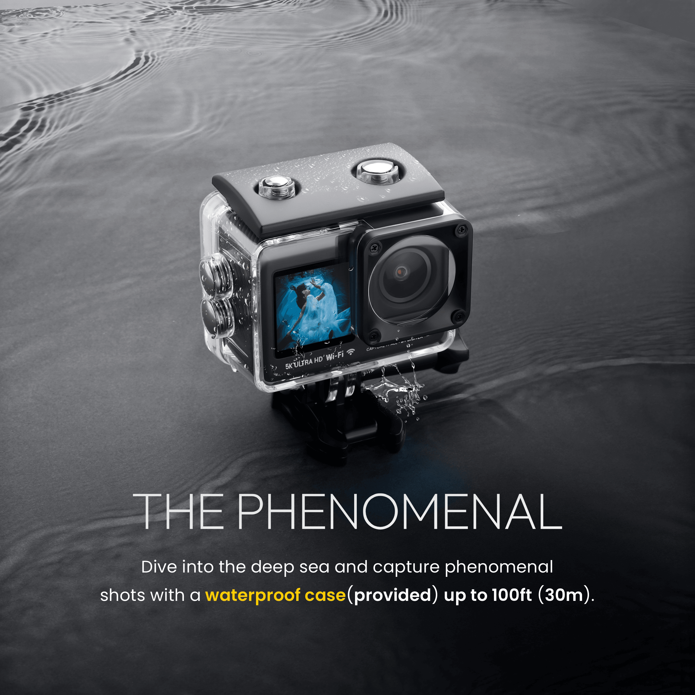 GoCAM (DAC-101) 5K 30FPS 48MP WiFi Ultra HD Sports Action Camera| Dual TouchScreen|6-Axis Gyro EIS Stabilization | MIC Support  Waterproof | 2 Batteries (Black)