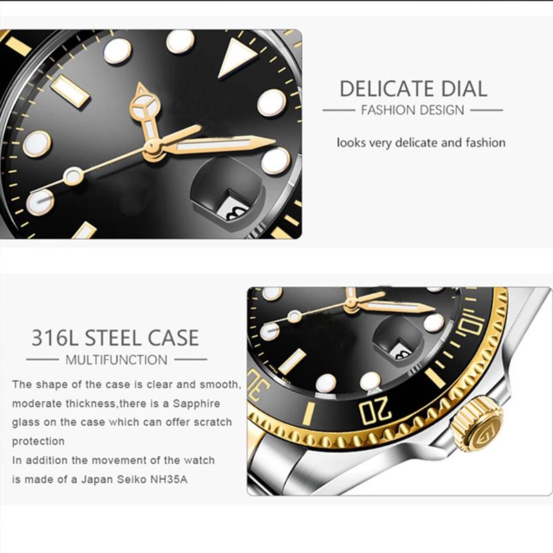 Luxury Men Watches Automatic Black Gold Watch Men